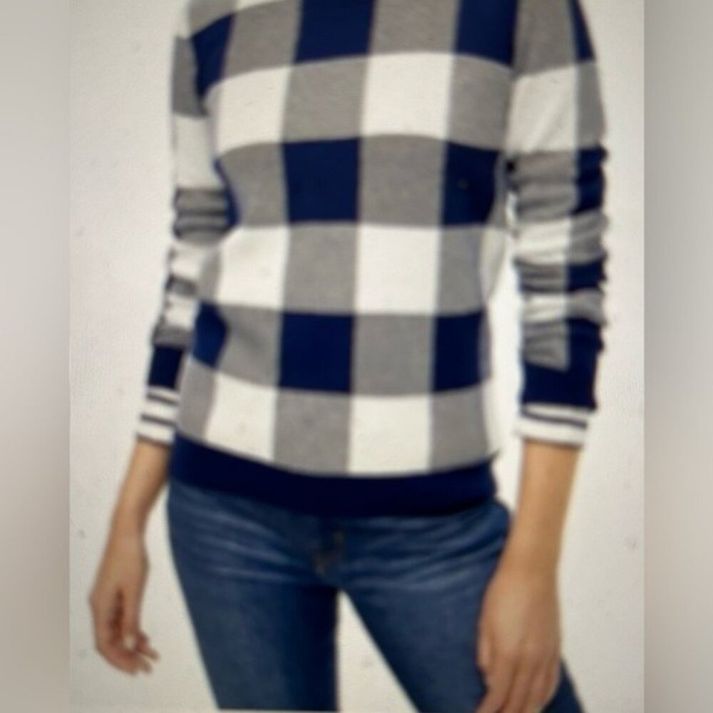 J.Crew Teddie Navy/white Plaid Sweater